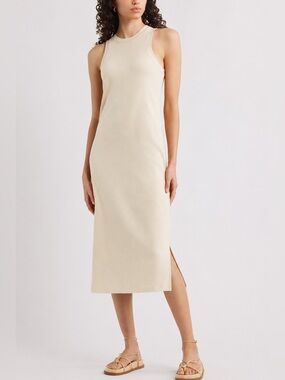 NEW Nordstrom Ribbed Sleeveless Midi Dress Beige Size XL
